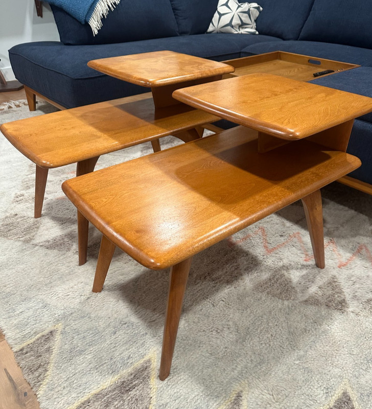 Vintage Mid Century Modern Pair Heywood Wakefield Champagne Step End Tables