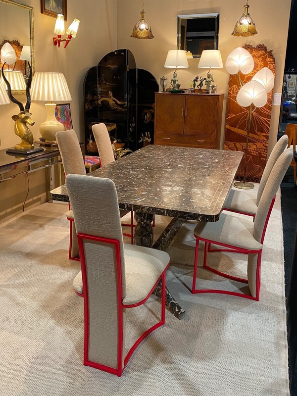 Maitland Smith Brown Marble Tessellated Dining Table 1980s Brass Vintage gallery