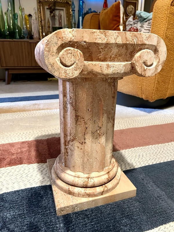 Vintage Italian Dolomite Marble Column Base Glass Coffee Table Neoclassical RARE gallery