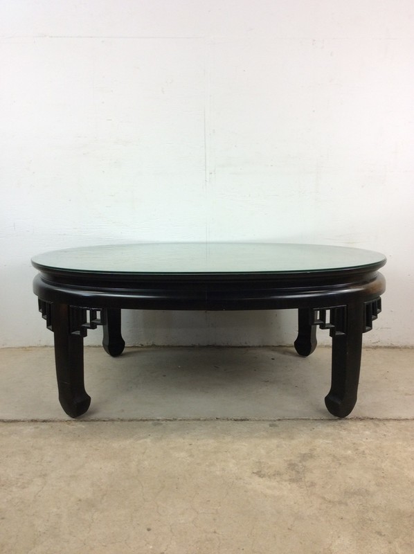 Mid Century Ming Style Coffee Table with Black Lacquer & Burlwood Top