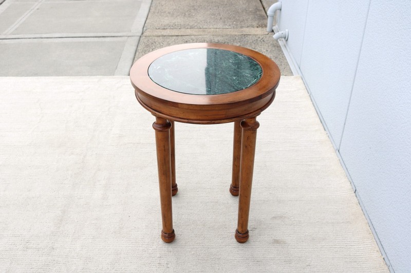 Vintage French Style Distressed Fruitwood and Green Marble Top Tall Side Table gallery