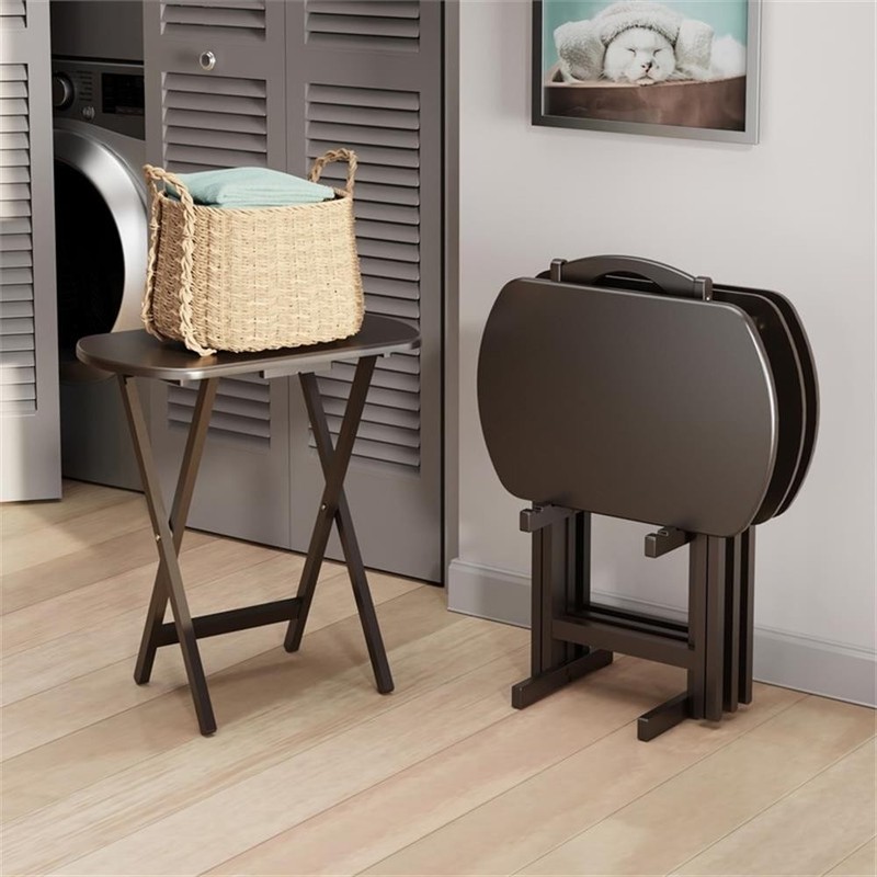 Pemberly Row Solid Wood Corbett 4 Oversized Snack Table and Stand Coffee Finish gallery