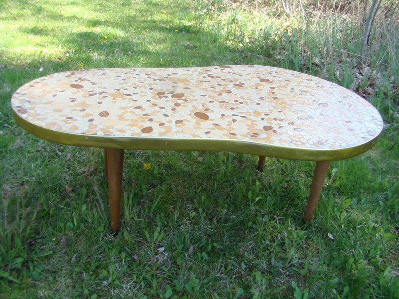 Vintage Modern Mosaic Kidney Shape Tile Coffee Table