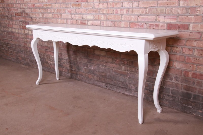 Italian Provincial White Lacquered Console or Sofa Table, Newly Refinished