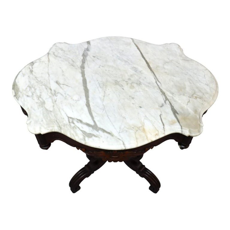 Renaissance Revival Carved Walnut & Marble Turtle Top Table c1890 gallery