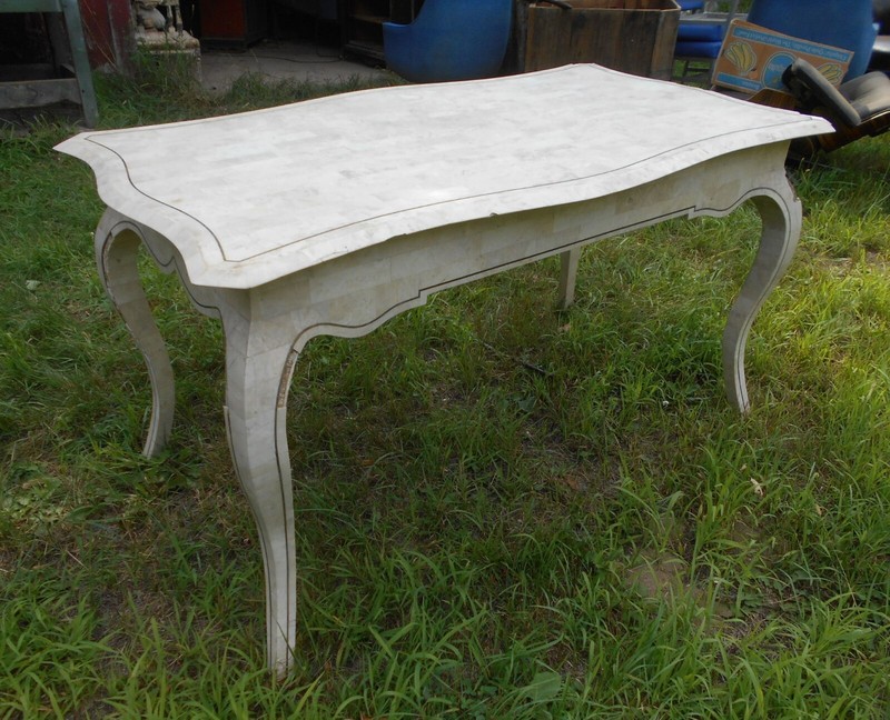 VINTAGE MID CENTURY TESSELATED MARBLE ONE DRAWER CONSOLE TABLE gallery