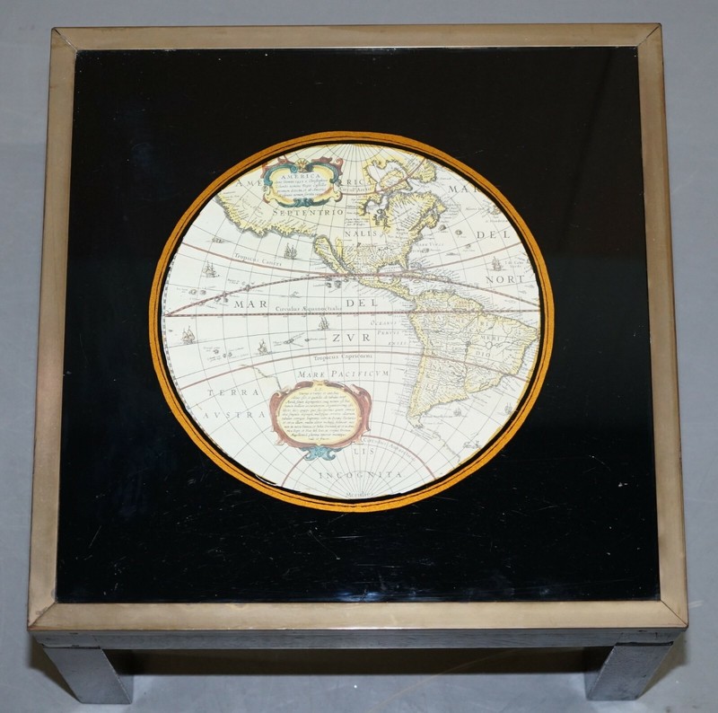 STUNNING COFFEE & SIDE TABLE NEST OF TABLES MILITARY CAMPAIGN WITH WORLD MAPS gallery