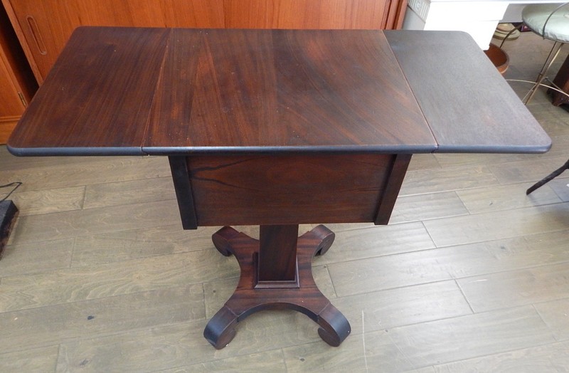 Refinished Antique Empire Victorian mahogany drop leaf side parlor end table gallery