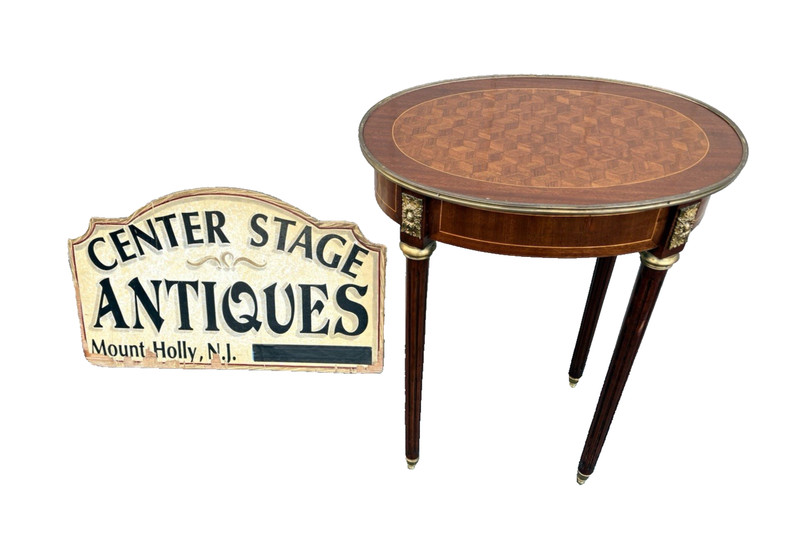 67329 Oval Inlaid Satinwood Lamp Table Stand