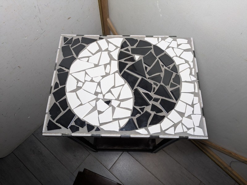 Vintage Bombay Company Yin Yang Mosaic Tile Top Table Shelf Plant Stand Asian gallery