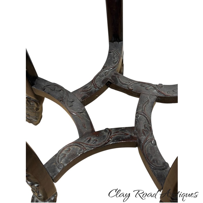 Antique carved rosewood Chinese plant fern stand pedestal marble top table stand gallery