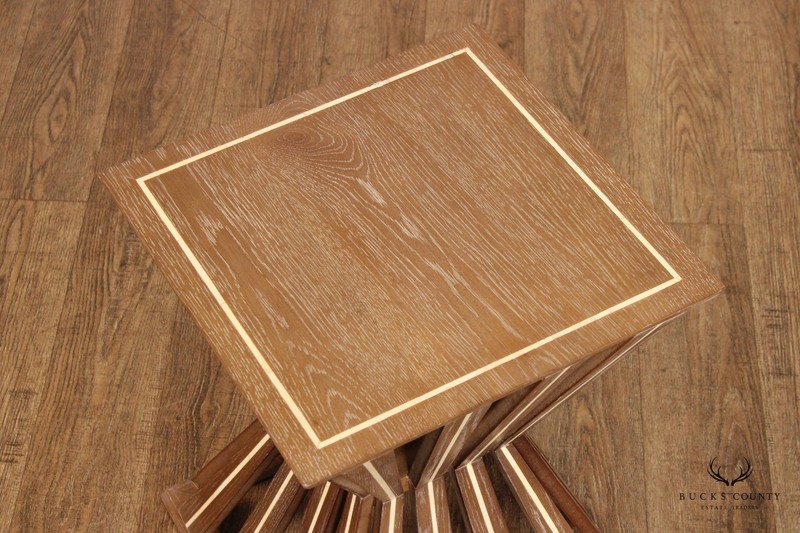 Contemporary Geometric Inlaid Oak Side Table gallery