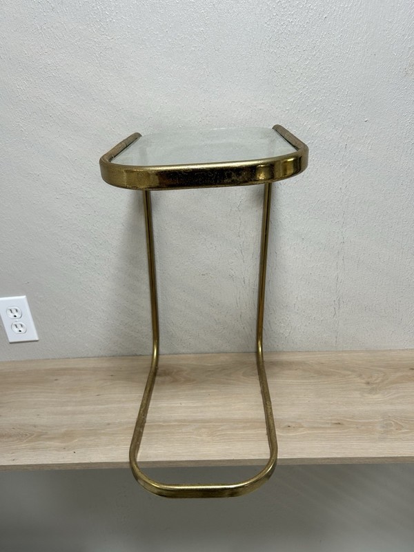 Vintage MCM Milo Baughman Style Brass Tone Glass Top Cantilever Side Table gallery