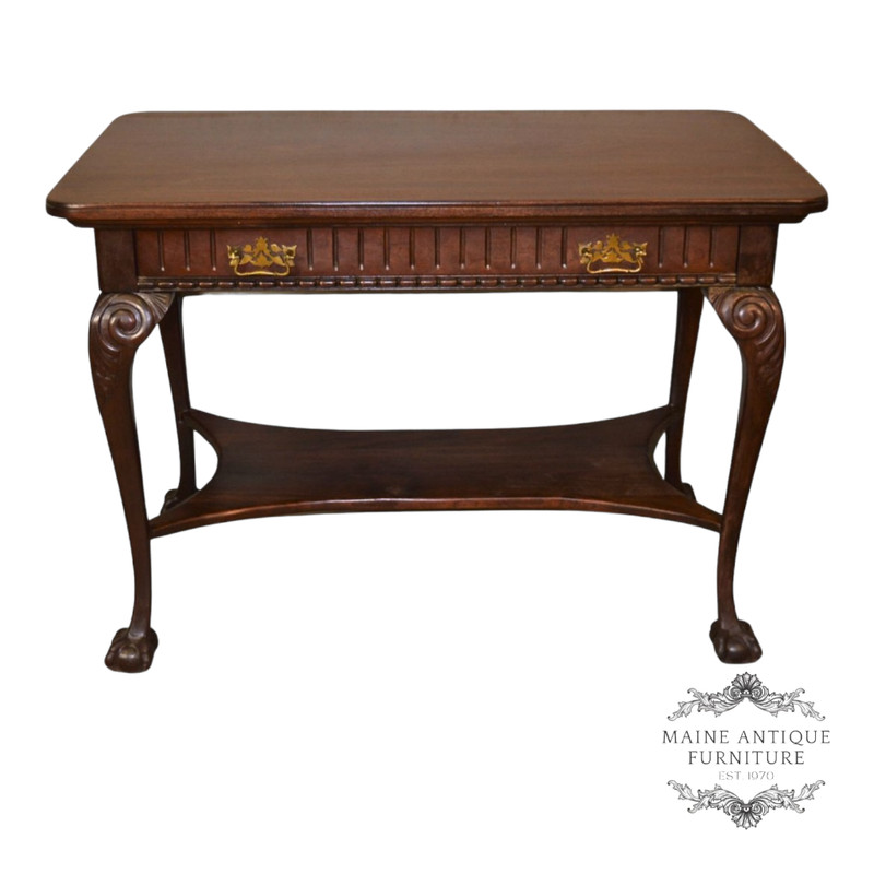 Antique Mahogany Ball and Claw Carved Library Table – 1890s Victorian #21617