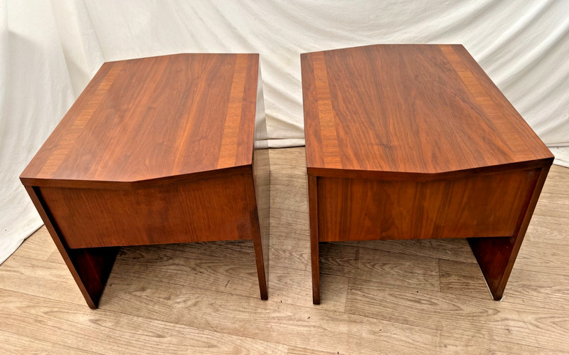 Mid Century Lane Nightstands Staccato Block Brutalist Front Walnut Side Tables gallery