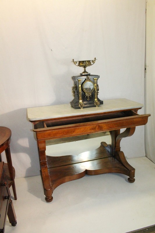 Exquisite English Regency Inlaid Marble Top Hallway Console Table gallery