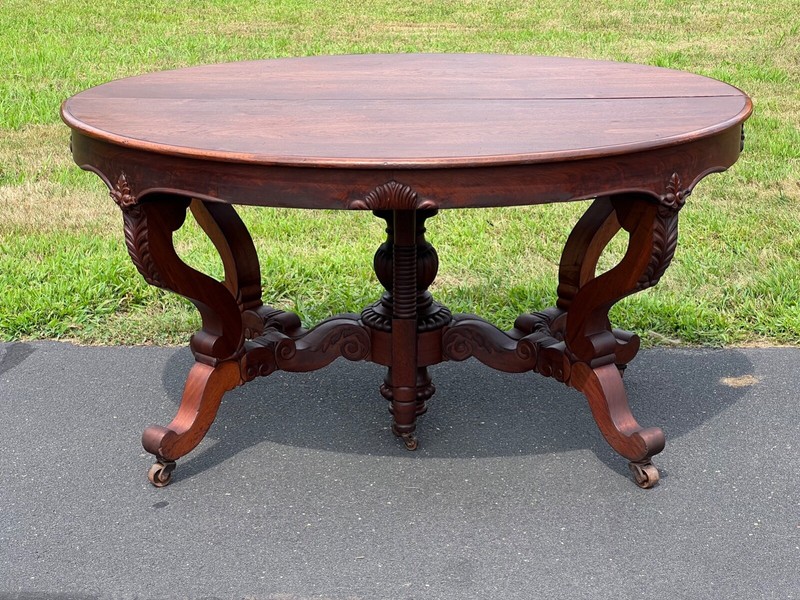 Great Antique Rococo Revival Solid Walnut Dining Table with Two Leaves gallery