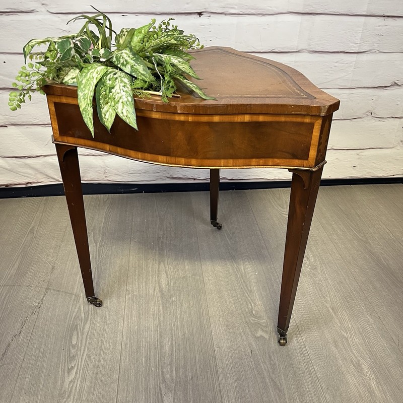 Rare ATQ Regency Style Leather Top Triangular Side Table W/Drawer Brass Pocket gallery