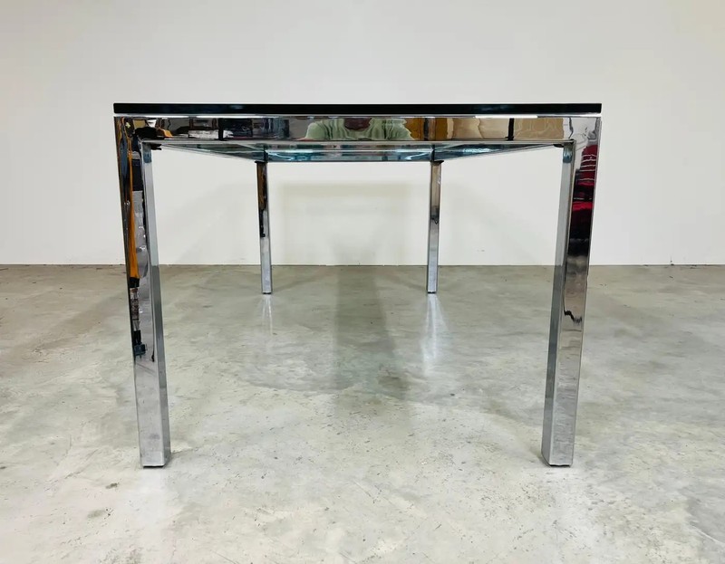 Mid-Century Milo Baughman Style Chrome And Glass Top Dining Table By Tri-Mark gallery