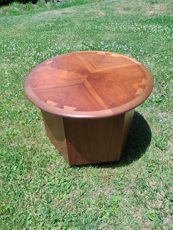 Vintage Round Drum Table Lane Style #900 MCM Andre Bus Storage Hexagon