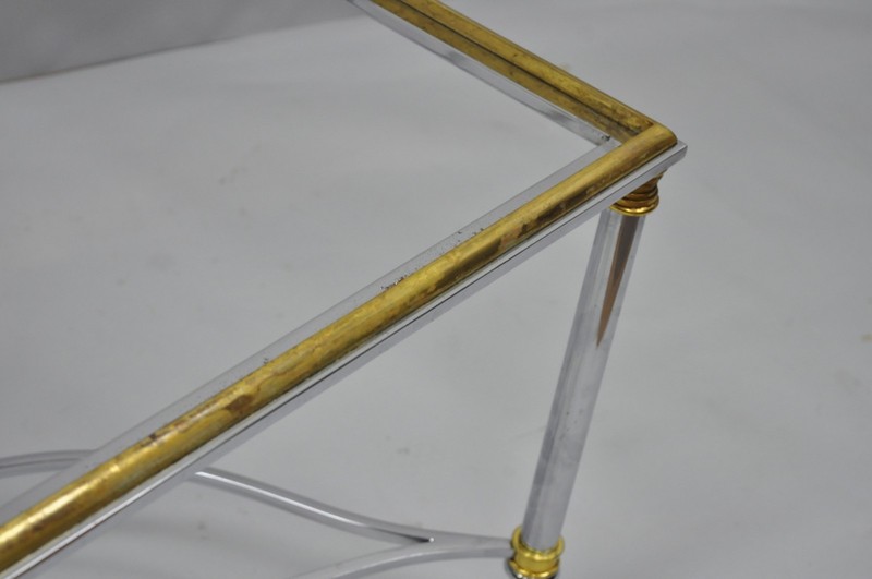 Italian Neoclassical Maison Jansen Style Steel & Brass Square Coffee Table Base gallery