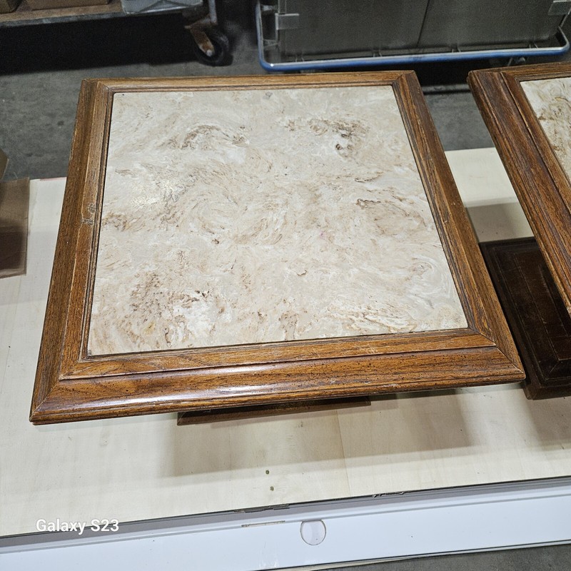 Vintage Mid Century Solid Wood End Tables ~ Marble Inlay gallery