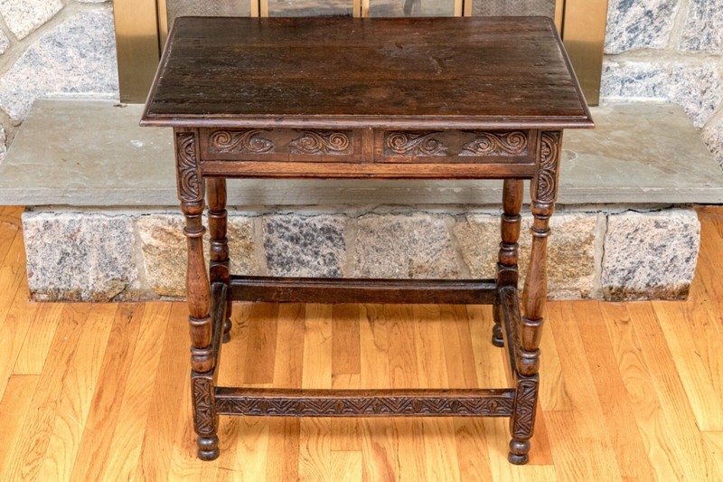 Antique Carved Oak Irish Single Drawer Work Table gallery