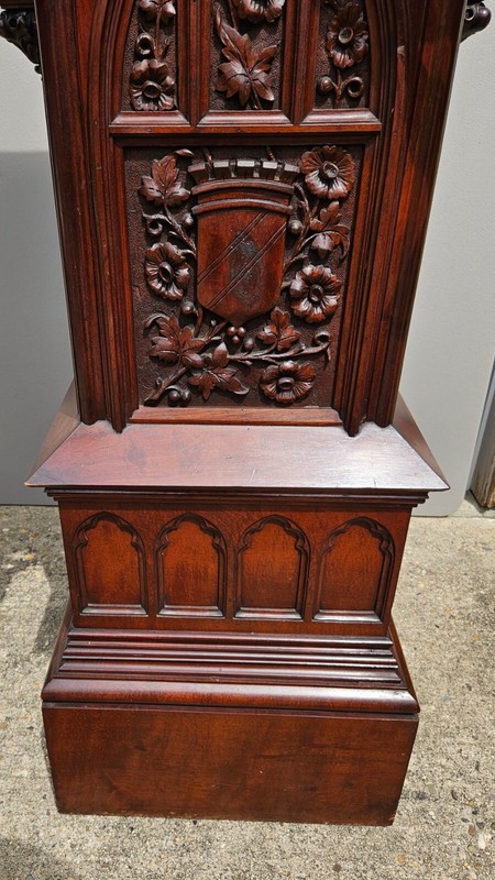 Pair Antique French Carved Gothic Revival PEDESTAL tables Monumental Victorian gallery