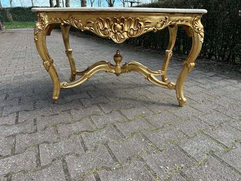 Table Louis XVI Gold Leaf Marble Coffee Table French 1940s Vintage gallery