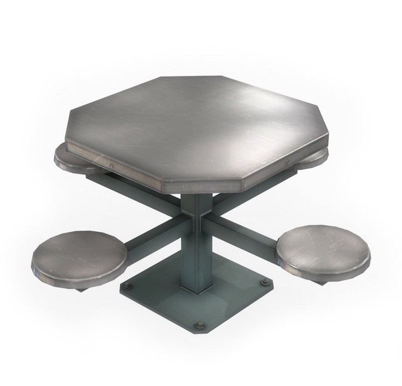 VTG Cast Iron Cafeteria Prison Dining Lunch Table Stainless Seat, Can Ship