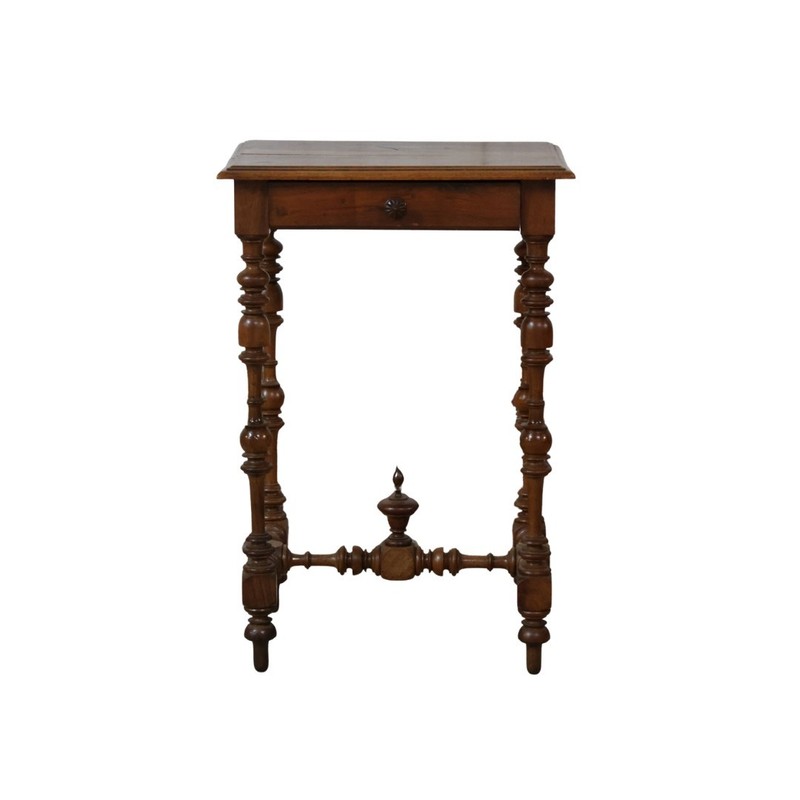 19th Century French Walnut Small Turned Leg Table