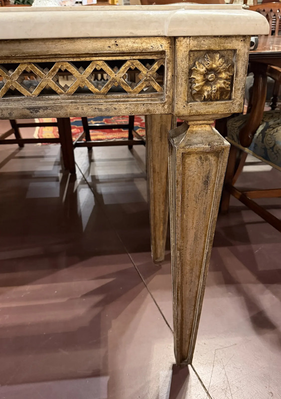 Louis XVI Style Trellage Style Sofa Table with Limestone Carved Top gallery