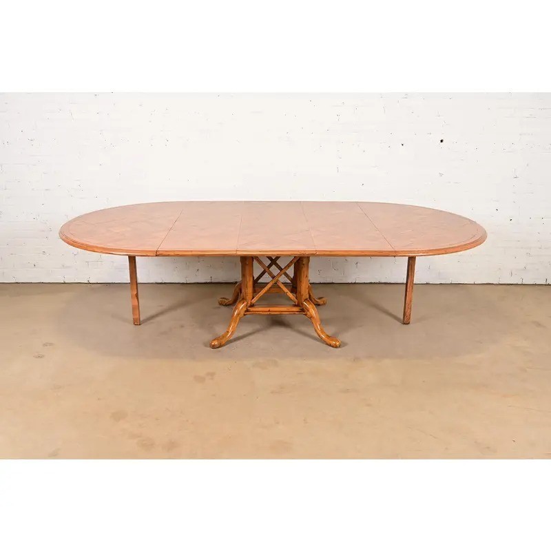 Guy Chaddock English Country Rustic Oak Pedestal Extension Dining Table gallery