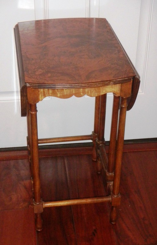 Baker Furniture Vintage Drop Leaf Side Table/ Gate Leg Burled Maple/Walnut Wood gallery