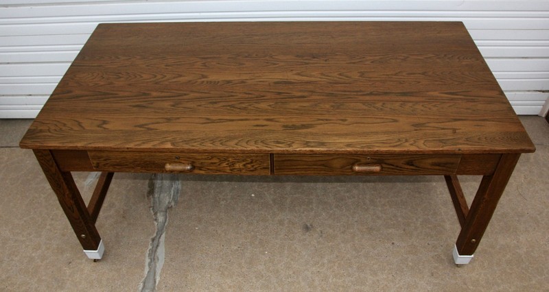 6' Mission Oak Arts& Crafts Chemist Lab Table Office Desk Library Porcelain Feet gallery
