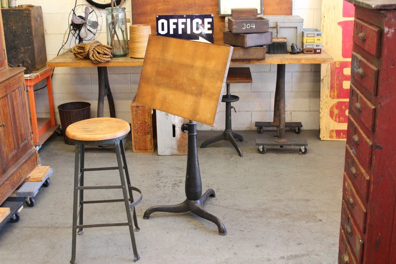 Vtg Industrial Drafting Table Desk Cast Iron Side Hamilton Standing Up gallery