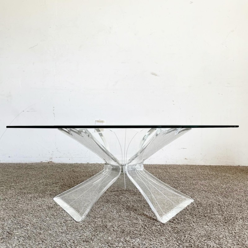 Postmodern Octagonal Beveled Glass Top Lucite Coffee Table gallery