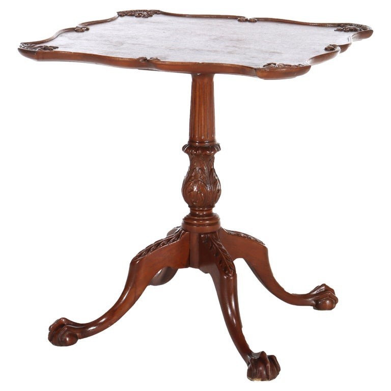 Antique Imperial Chippendale Carved Mahogany Side Table With Claw & Ball Feet