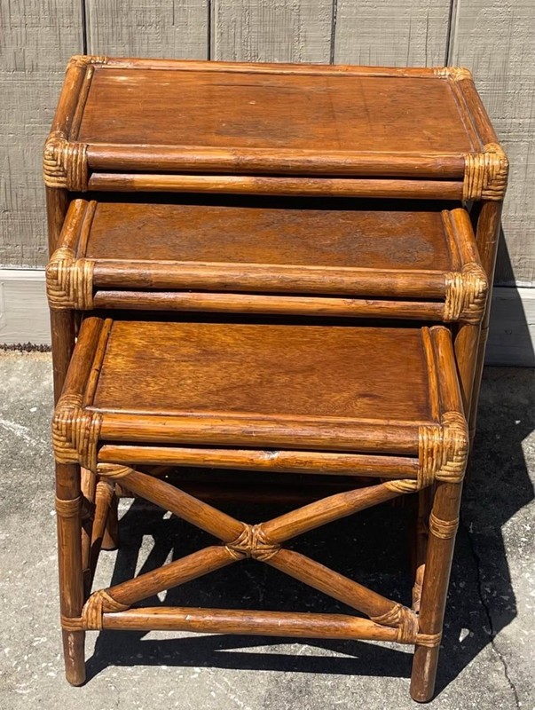 1950s Set of 3 Rattan Nesting Side Tables