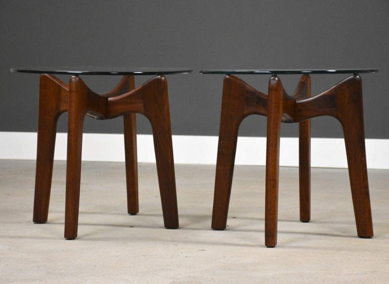 Refinished Adrian Pearsall Walnut and Glass End Tables - A Pair gallery