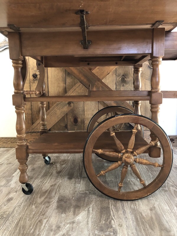 Ethan Allen Maple Tea Bar Cart Kitchen Drop Leaf Side Table with wheels & Handle gallery