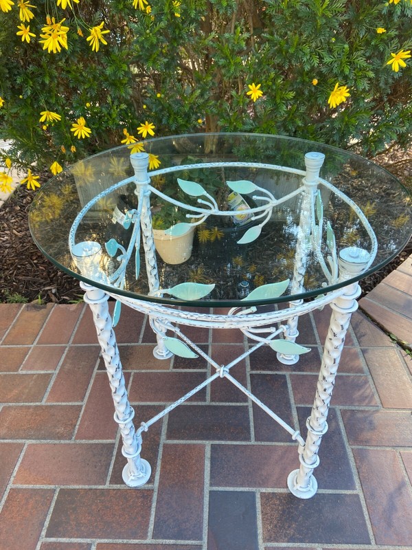 Vintage Painted Wrought Iron Garden Side Table