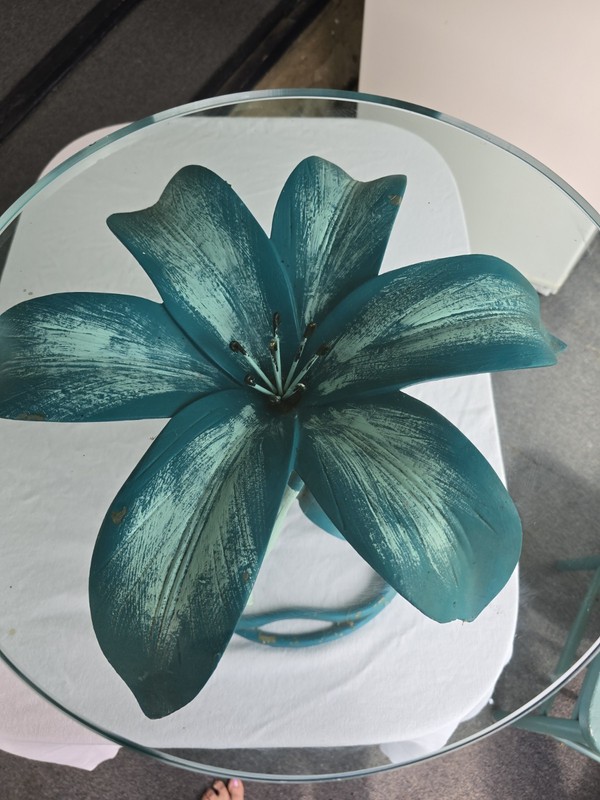 1960s Arthur Court Style Metal Lily Side Table with Glass Top gallery