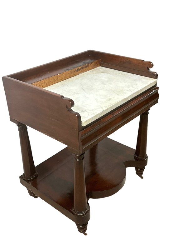Antique NY Empire classical mixing table 1830 marble top stand mahogany Meeks gallery