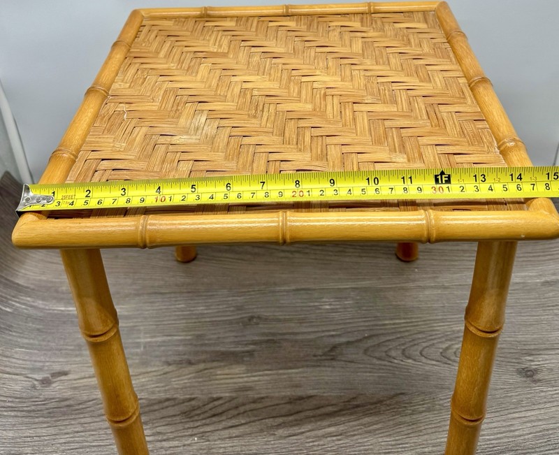VTG Mid Century Bamboo Side Table Woven Rattan Top Boho MCM Accent Plant Stand gallery