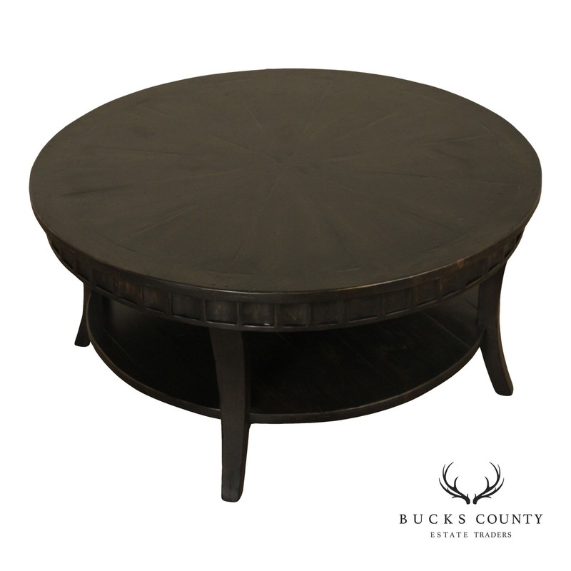 Rustic Distressed Ebony Finish Round Coffee Table