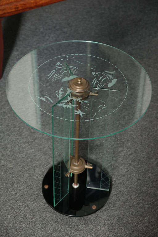 Glass Art Deco Glass and Brass Round Side Table by Luigi Brusotti, Italy, 1930's gallery