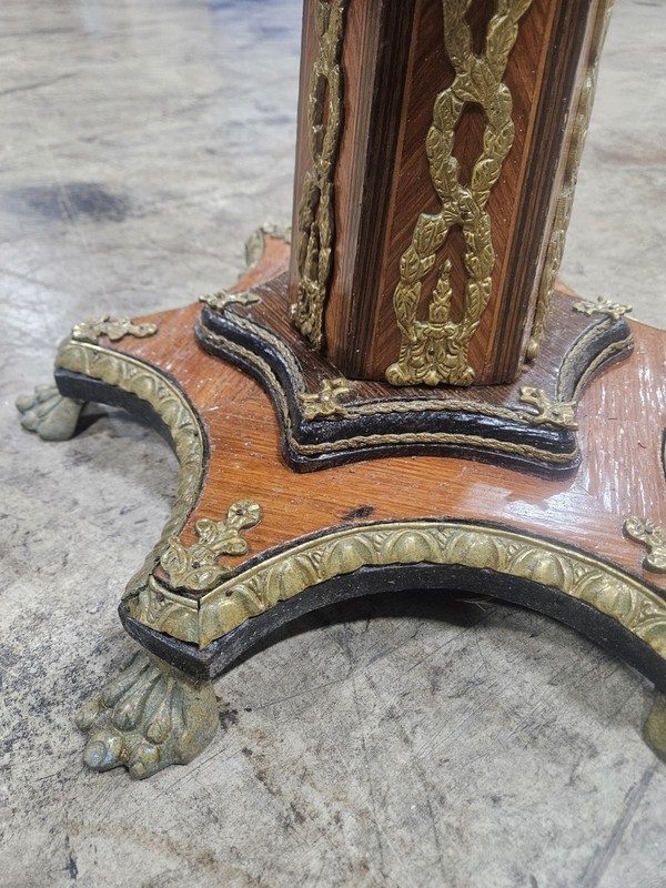 Vintage Round French Burr Walnut & Gilt Brass Occasional Table 30"H × 20" Round gallery