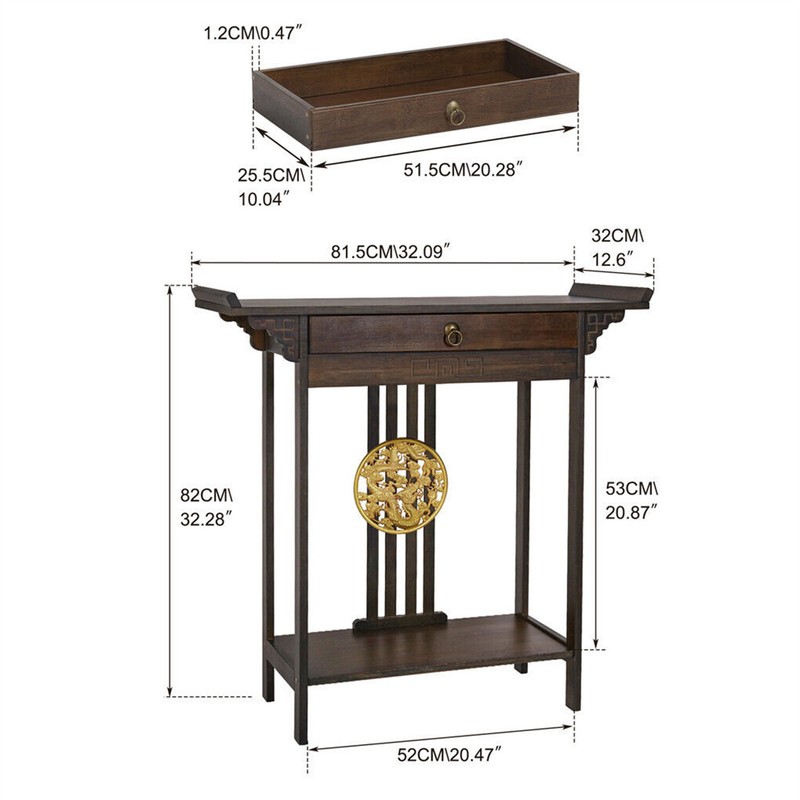Vintage Hall Console Table Luxurious Totem Decor with Pull Drawer & Bottom Shelf gallery