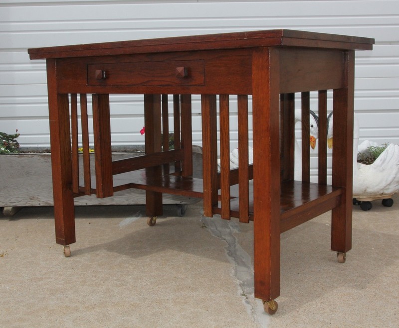 Antique Arts & Crafts Mission Oak Library Table SlatSide Bookshelves Desk Office gallery